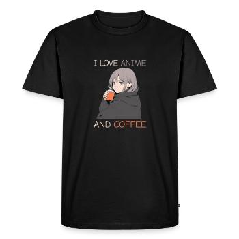 J’adore l’anime et le café - style manga. - T-shirt Premium bio Homme - noir - Devant - Nico (187cm)