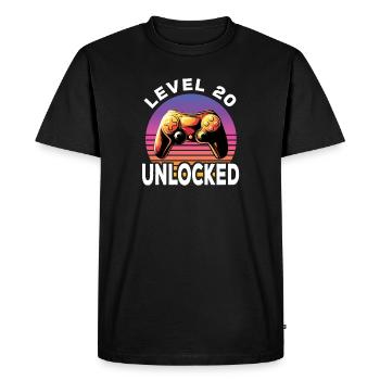 Niveau 20 Débloqué 20th Birthday Gamer - T-shirt Premium bio Homme - noir - Devant - Nico (187cm)