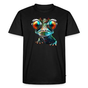 Gecko, Robot, Cyborg, Glasses, Lizard, Animal, Humor - Men's Premium Organic T-Shirt - black - Front - Nico (187cm)