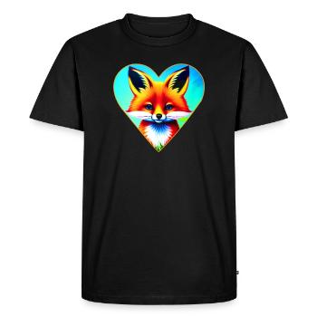 Renard mignon en forme de cœur - T-shirt Premium bio Homme - noir - Devant - Nico (187cm)