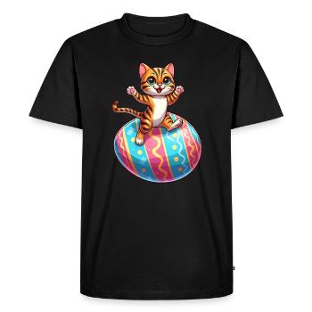 Dancing Bengal cat on easter egg - Men's Premium Organic T-Shirt - black - Front - Nico (187cm)