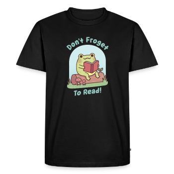 Cute Frog Happily Reading Dont Froget To Read Pun - Men's Premium Organic T-Shirt - black - Front - Nico (187cm)