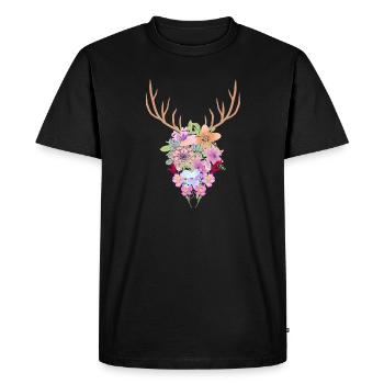 Flowers Antlers - Men's Premium Organic T-Shirt - black - Front - Nico (187cm)