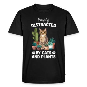 Easily Distracted By Cats And Plants - Men's Premium Organic T-Shirt - black - Front - Nico (187cm)