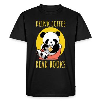 Drink coffee, read books - Panda Illustration - Men's Premium Organic T-Shirt - black - Front - Nico (187cm)