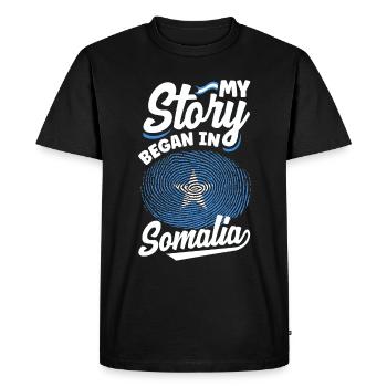 Somalie Somalie Drapeau somalien Mon histoire a commencé en - T-shirt Premium bio Homme - noir - Devant - Nico (187cm)