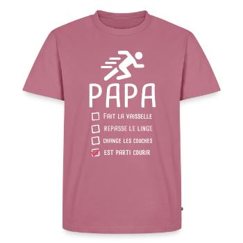 Papa est parti courir fête des pères footing - T-shirt Premium bio Homme - mauve - Devant - Nico (187cm)