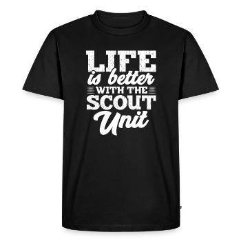 Life is better with the scout unit - Men's Premium Organic T-Shirt - black - Front - Nico (187cm)