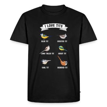 "I love tits" Funny Ornithology birdwatching gift - Men's Premium Organic T-Shirt - black - Front - Nico (187cm)