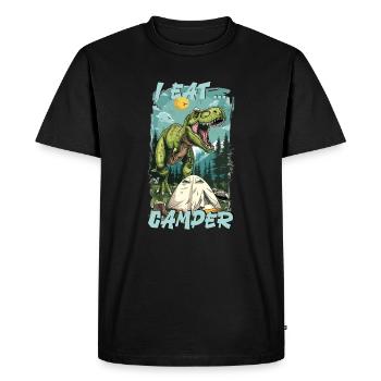 Dino Trex I Eat Camper - Vacances en camping - T-shirt Premium bio Homme - noir - Devant - Nico (187cm)