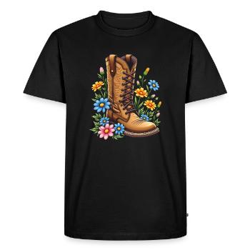 Floral Shoe - Flower Power - Men's Premium Organic T-Shirt - black - Front - Nico (187cm)