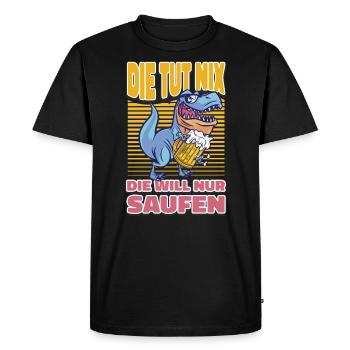 T-Rex Saufen Bier Trinken - Lustiges Saufen - Männer Premium Bio T-Shirt - Schwarz - Vorne - Nico (187cm)