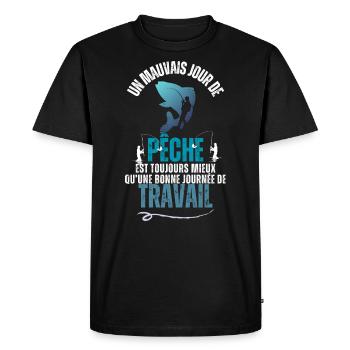 "Travail ou Pêche" Retraité - T-shirt Premium bio Homme - noir - Devant - Nico (187cm)