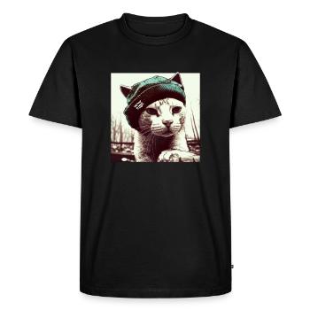 Purr Hip Hop 02 I Cool Cat Rap Man Gift - Men's Premium Organic T-Shirt - black - Front - Nico (187cm)