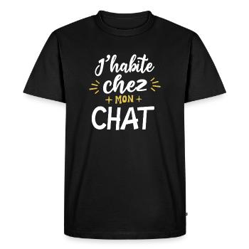 J'habite chez mon chat - T-shirt Premium bio Homme - noir - Devant - Nico (187cm)