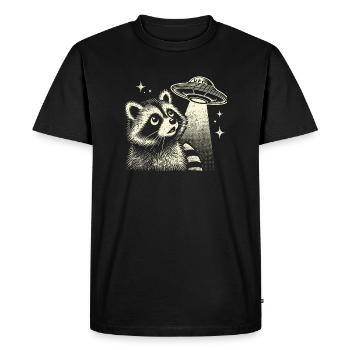 Mystical raccoon with spaceship and stars - Men's Premium Organic T-Shirt - black - Front - Nico (187cm)