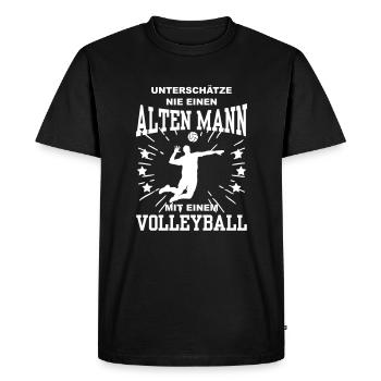 Unterschätze nie einen alten Mann mit Volleyball - Männer Premium Bio T-Shirt - Schwarz - Vorne - Nico (187cm)