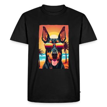 Doberman cool sur la plage avec des lunettes de soleil - T-shirt Premium bio Homme - noir - Devant - Nico (187cm)