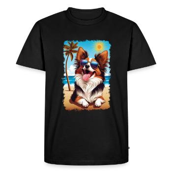 Chien papillon sur la plage avec des lunettes de soleil - T-shirt Premium bio Homme - noir - Devant - Nico (187cm)