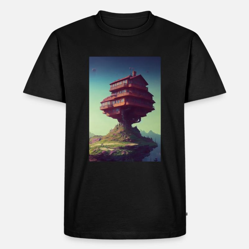 fantasy house on mountain clif - Männer Premium Bio T-Shirt - Schwarz