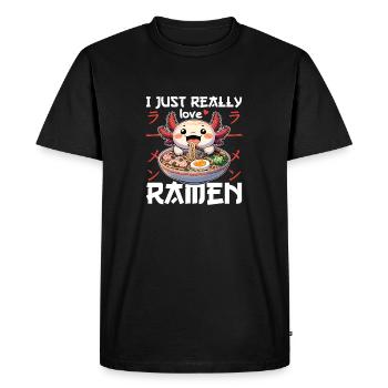 Axolotl with noodles ramen kawaii axolotl - Men's Premium Organic T-Shirt - black - Front - Nico (187cm)