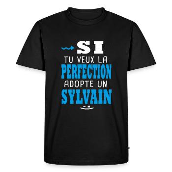 Sylvain Si tu veux la perfection adopte sylvain - T-shirt Premium bio Homme - noir - Devant - Nico (187cm)