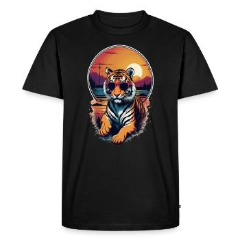 tigre avec lunette soleil et coucher de soleil - T-shirt Premium bio Homme - noir - Devant - Nico (187cm)