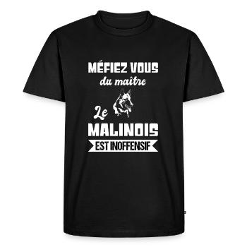 Méfiez vous du maître le malinois est inoffensif - T-shirt Premium bio Homme - noir - Devant - Nico (187cm)