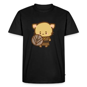 Viking cat with a shield - Men's Premium Organic T-Shirt - black - Front - Nico (187cm)