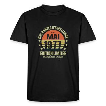 Anniversaire Millésime Fabriqué en Mai 1977 - T-shirt Premium bio Homme - noir - Devant - Nico (187cm)