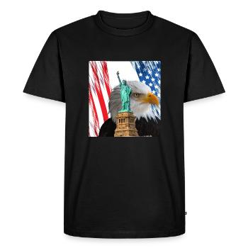 États-Unis, Statue de la Liberté et Aigle. - T-shirt Premium bio Homme - noir - Devant - Nico (187cm)