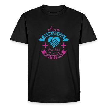 HÉLAS, LE BACON ET LES ŒUFS NE SONT PAS DES ALIMENTS SAINS - T-shirt Premium bio Homme - noir - Devant - Nico (187cm)