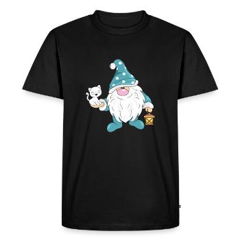 Funny Nordic gnome with a cute white cat - Men's Premium Organic T-Shirt - black - Front - Nico (187cm)