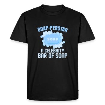 Soap-perstar – Un bar de célébrité de savonnier S - T-shirt Premium bio Homme - noir - Devant - Nico (187cm)