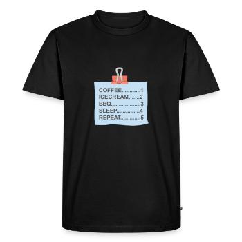 café, crème glacée, barbecue, sommeil et répétition - T-shirt Premium bio Homme - noir - Devant - Nico (187cm)