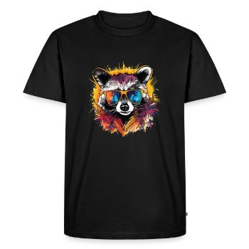 Summery raccoon with sunglasses - Men's Premium Organic T-Shirt - black - Front - Nico (187cm)