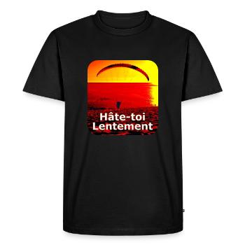 Hâte toi lentement - T-shirt Premium bio Homme - noir - Devant - Nico (187cm)