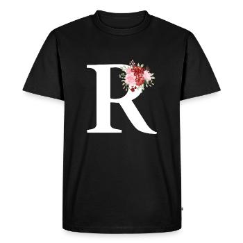 Red Floral Letter R - Men's Premium Organic T-Shirt - black - Front - Nico (187cm)