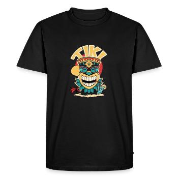Masque Tiki qui boit un coctail. - T-shirt Premium bio Homme - noir - Devant - Nico (187cm)