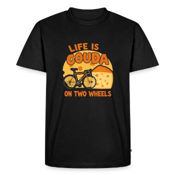 La vie, c’est Gouda sur deux roues ! - T-shirt Premium bio Homme - noir - Devant - Nico (187cm)