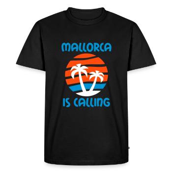 Majorque appelle (palmiers, île, eau, soleil) - T-shirt Premium bio Homme - noir - Devant - Nico (187cm)