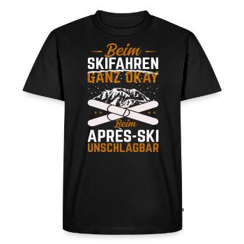 Beim Skifahren okay bei Après Ski unschlagbar - Männer Premium Bio T-Shirt - Schwarz - Vorne - Nico (187cm)