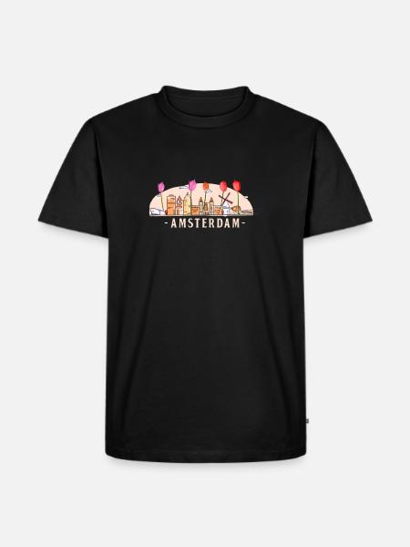 Amsterdam Windmill Netherlands Tulips Flower - Men's Premium Organic T-Shirt - black