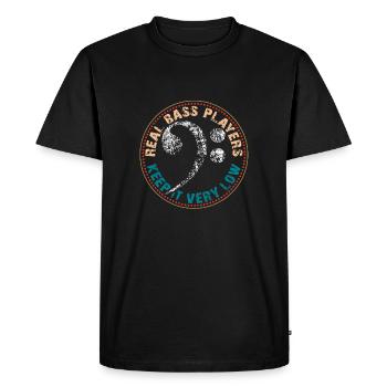Clé de basse vintage avec dicton drôle - T-shirt Premium bio Homme - noir - Devant - Nico (187cm)