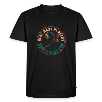 Clé de basse vintage avec dicton drôle - T-shirt Premium bio Homme - noir - Devant - Nico (187cm)