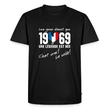 Né en 1969 - Coq aux couleurs françaises - T-shirt Premium bio Homme - noir - Devant - Nico (187cm)