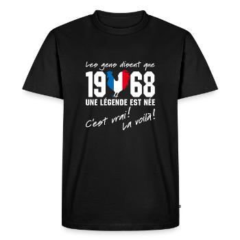 Né en 1968 - Coq aux couleurs françaises - T-shirt Premium bio Homme - noir - Devant - Nico (187cm)