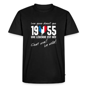 Né en 1955 - Coq aux couleurs françaises - T-shirt Premium bio Homme - noir - Devant - Nico (187cm)