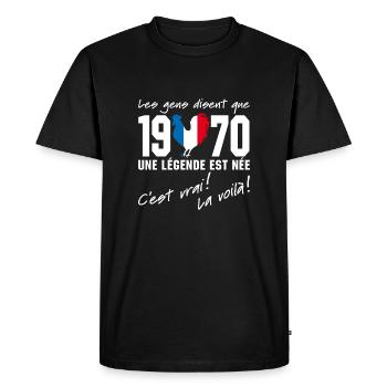Né en 1970 - Coq aux couleurs françaises - T-shirt Premium bio Homme - noir - Devant - Nico (187cm)
