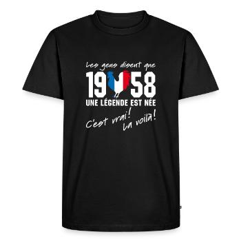 Né en 1958 - Coq aux couleurs françaises - T-shirt Premium bio Homme - noir - Devant - Nico (187cm)